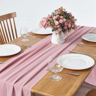 China New Product Ready Made Rose Gauze Table Runner Silky Woven Chiffon Table Runner For Christmas Wedding for sale