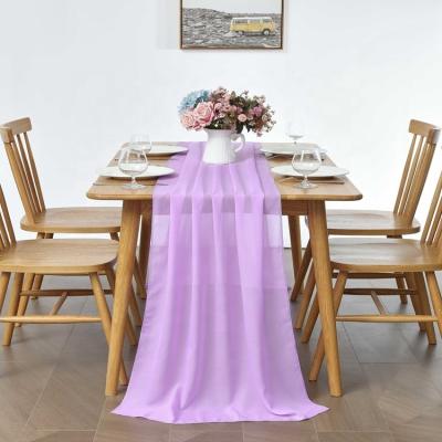 China Wedding Modern Style Soft Purple Silky Agile Gauze Chiffon Table Runner Table Runner Gauze Along Beautiful For Wedding for sale