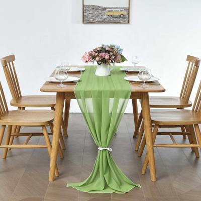 China Long Chiffon Table Runner Solids Color Green Simple Soft Shiny Seamless Long Chiffon Table Runner For Wedding for sale