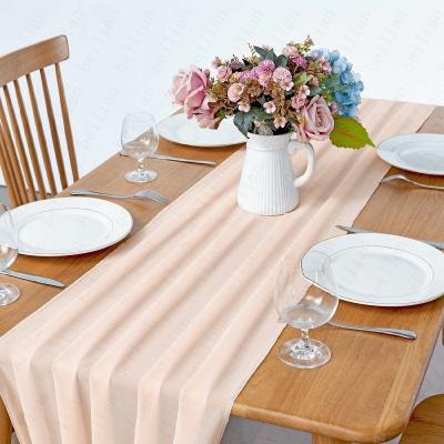 China Soft Light Pink Chiffon Tulle Chiffon Table Runner Light Pink Bright Style Soft Light Pink Table Runner For Family Party for sale