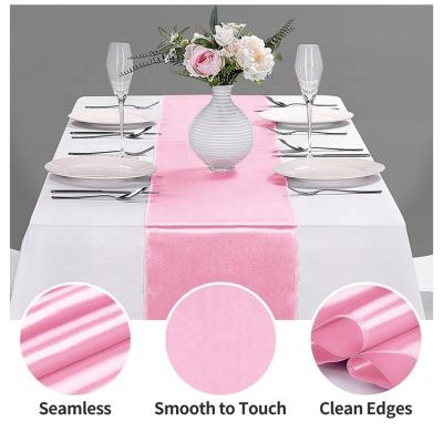 China Fashionable Lightweight Soft Scenic Polyester Woven Satin Table Runner Woven Pink Satin Table Runner For Banquet for sale