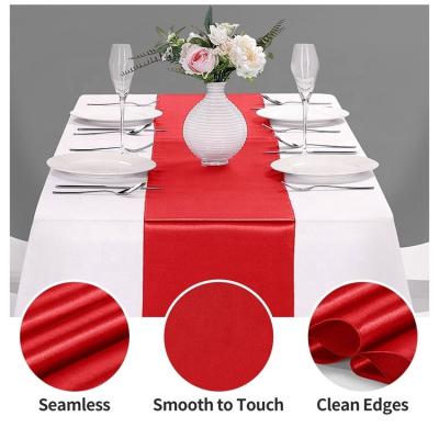 China Table Runner Set Luxury Fancy Designer Red Smooth Woven Polyester Satin Table Runner Set For Christmas Decoration for sale