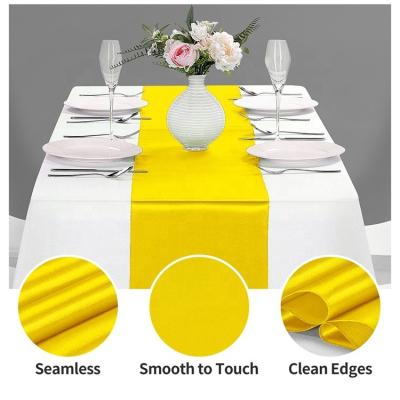 China Smooth Woven Runner High Quality Yellow Polyester Table Runner Satin Table Material For Christmas Party for sale