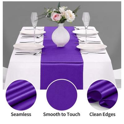 China Purple Silky Single Satin Table Runner Wholesale Solid Color Polyester Satin Christmas Table Runner Beautiful For Christmas Party for sale