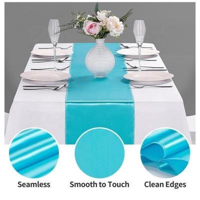 China Sky blue plain polyester new products smooth soft satin table runner table runner for Christmas for sale