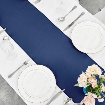 China Modern Style Luxury Polyester Navy Blue Table Runner Smooth Woven Table Runner For Banquet Table for sale