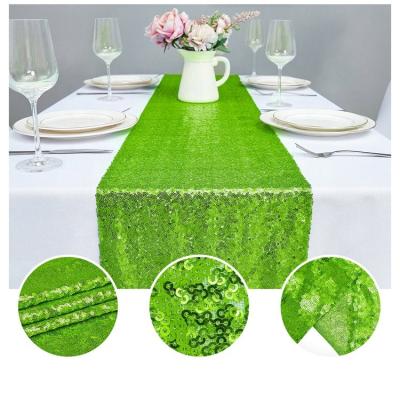 China Table sequin runners wholesale soft green light glitter sequin embroidery table runner for christmas party for sale