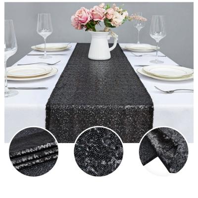 China Hot Sale Sequin Luxury Black Embroidery Soft Light Table Runner Table Runner For Home Decoration for sale