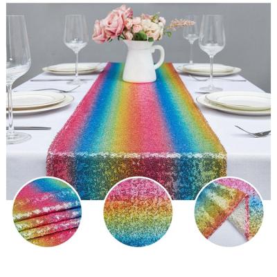 China Soft Shaoxing textile fancy style glitter embroidery sequin rainbow table runners lovely rainbow table runners for party for sale