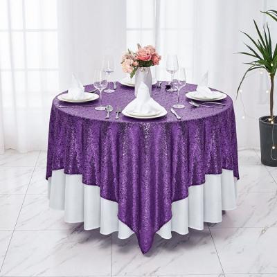 China Light Fashionable Purple Runner Sequin Embroidery Round Tablecloths For Party Decoration for sale