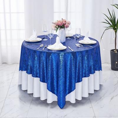 China Wholesale Light Blue Scenic Sequin Seamless Square Tablecloths For Christmas Birthday Party for sale