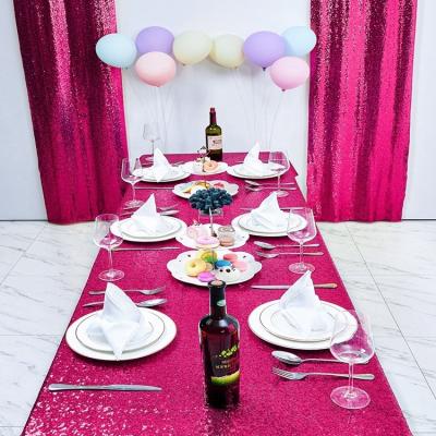 China Lightweight China Textile Rose Red Machine Embroidered Shining Sequin Tablecloth For Home Decoration for sale