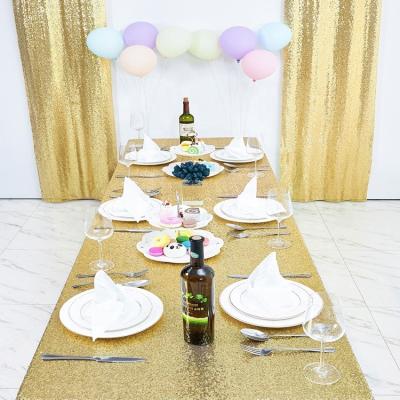 China Light gold glitter sequin modern design polyester wedding shiny tablecloth for embroidery for sale