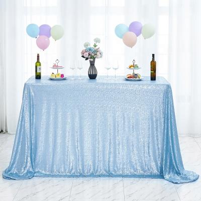 China light luxury light blue sequin embroidery rectangle seamless tablecloth for home decoration for sale