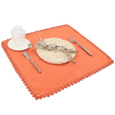 China Stonewashed C2U Customized Wedding Laces Orange Linen Napkins for sale