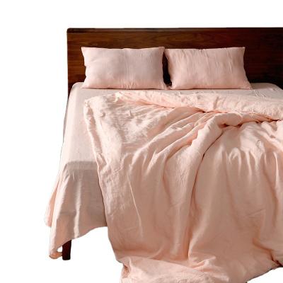 China C2U 100% Pink Washed French Linen Nondisposable Duvetcover Quilt Bedding Set and Pillowcase for sale