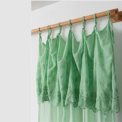 China C2U Faded Ties Plain Lace Decoration Opposite Linen Curtains With Blackout for sale