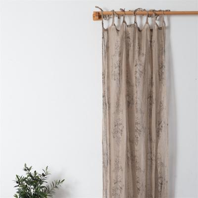 China C2U Stonewashed Custom Organic French Linen Floral Ties Plain Linen Curtains for sale