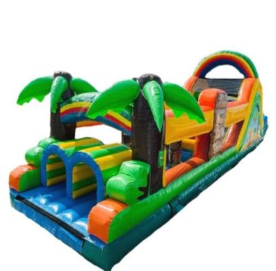 China Outdoor/Indoor Tiki Island Wet Bounce House Insane Obstacle Course Or Dry Combo Commercial Inflatable Obstacle Jumpers Radica Race for sale