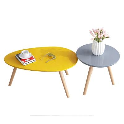 China Modern Convertible Living Room Furniture Small Round Tables MDF + Beech Wood Coffee Table Set for sale