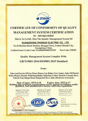 ISO9001 - Guangdong Zhongxi Electric Co., Ltd.