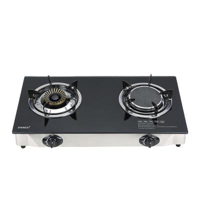 China Hotel Burnre Black Tempered Glass 2 Burner Tabletop Infrared Gas Stove with Automatic Piezo Ignition High Quality Home Kitchen Appliance for sale