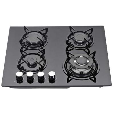 China Hotel 4 burners tempered glass black panel built in household gas cooktops home kitchen appliance for sale