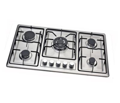 China Hotel Enamel Pan Support 5 Burners Stainless Steel Panel Home Kitchen Appliance Built In Household Gas Cooker for sale