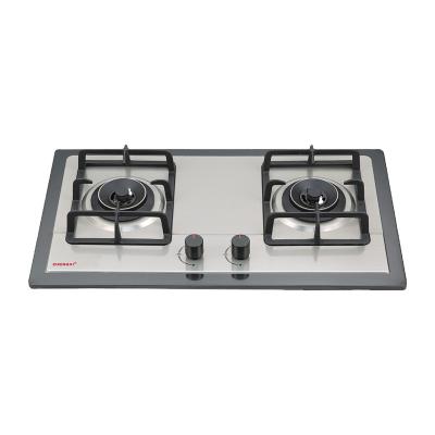 China Hotel 2 Burner Stainless Steel Gas Stove Good Quality Kitchen Appliances Blue Fire Cover Gas Cooker Good Built In Gas Cooktops for sale