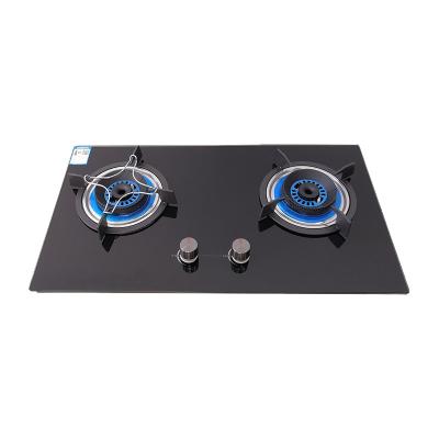 China Hotel 8mm Thickness Tempered Glass 2 Plate Auto LPG Gas Stove Kitchen Cooking Hob Sabaf Ceramic Glass Burners Built In Gas Cooktop for sale