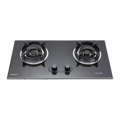 China Hotel Glass Ceramic 2 Burner Built in LPG Gas Cooker Cambodia Hot Selling Kitchen Use Tempered Glass Panel Sabaf Burners Gas Cooktops for sale