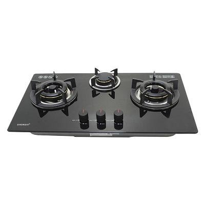 China Hotel Kitchen Propane Appliance 3 Burner Built In Home Gas Hobs Use Gas Hob Safety Device Tempered Glass 3 Burner Built-in Gas Cooktop for sale