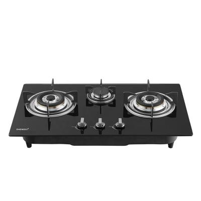 China Best Selling Chinese Hotel Factory Tempered Glass 3 Burner Built In Gas Hob Gas Hob Kitchen Cooking Appliances Sabaf Burner Cooktoops for sale