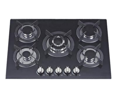 China Home Hotel Use 5 Burners Built In LPG Gas Cooktops Kitchen Appliances Household Blue Flame Gas Cooker With Cast Iron Pan Support for sale