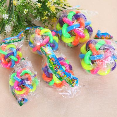 China Stocked Homemade Sounding Toys 2022 Colorful Braided Bell Ball Dog Toy Pet Dog Chew Rubber Ball for sale