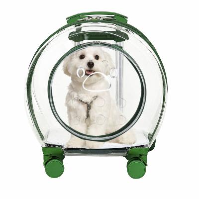 China Multifunctional Crate Stored Cat Dog Backpack Carrier Transparent Outing Bag Portable Dog Bag Trolley Pet for sale