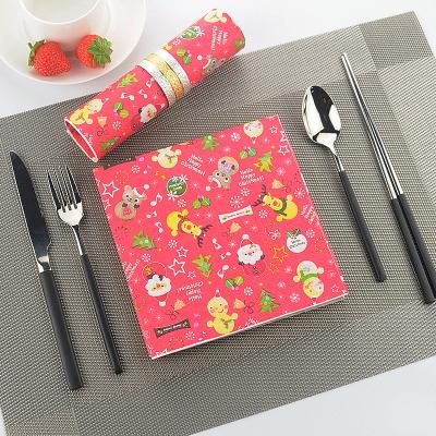 China Cartoon Christmas paper napkin vintage wood pulp festival restaurant printed colorful natural paper napkins for sale