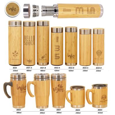 China Viable Wholesale Double Wall Coffee Tea Stainless Steel Natural Bamboo Water Bottle for sale