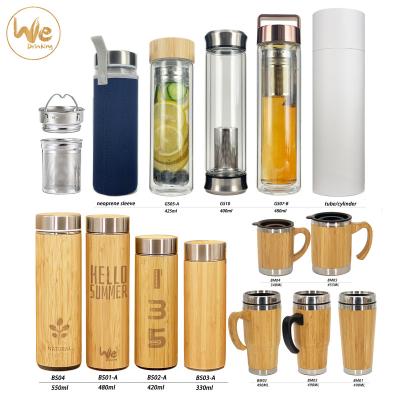 China BS04 19oz 550ml Sustainable Large Capacity Vacuum Insulated Bamboo Thermal Drink Water Bottle With Strainer for sale