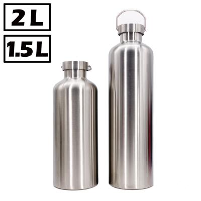 China Viable No Plastic Large Capacity Large Capacity Stainless Steel Metal Sports Fitness Outdoors 2.2L Water Bottle for sale