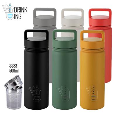 China New Design 500ml PORTABLE Stainless Steel Tea Vacuum Flask With Strainer And Handle Lid for sale