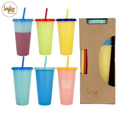 China 24OZ 680ml Disposable Color Changing Cold Water Coffee Cups Reusable Plastic Travel Car Cups With Lids And Straws for sale