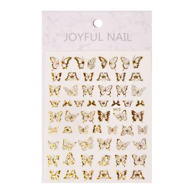 China Self Adhesive Adhesive 3D Laser Bronzing Gold Silver DIY Butterfly Nail Stickers For Acrylic Nails for sale