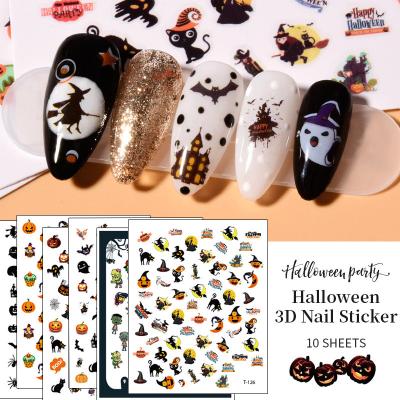 China Wholesale 3D Pumpkin Skull Luminous Self Adhesive Nail Art Sticker For Nails Decals for sale