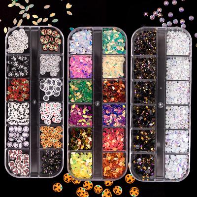 China mixed form & 12 Colors Grid Nail AB Charm Glass Rhinestone Box Long Set For Nail Decoration Craft for sale