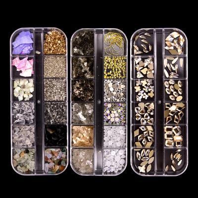 China Various Styles 12 Grids Mixed Colors AB Crystal Rhinestone 3d DIY Rivet Fake Nail Stones For Nail Art Manicure Decorations for sale