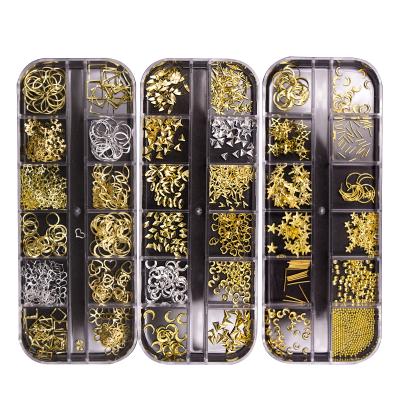 China Various Styles 12 Grids Box Mixed Shape Metal Nail Rivet Charm Accessories For Nail Decorations for sale