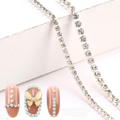 China Shinny Silver Nail Art For Decorations 3D Metal Gold AB Diamond Jewelry Pearl Nail Rhinestone Nail Chain Decorations for sale