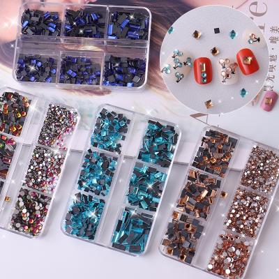 China Very Hard 6 Stones Mixed Grids Flatback Nail Crystals Rhinestones For Nail Art Crafts for sale