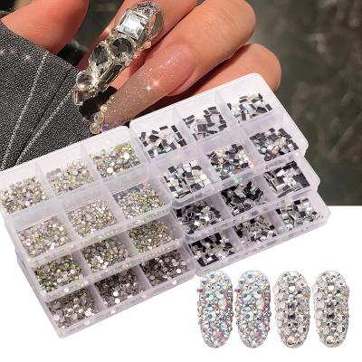 China Various Styles 6 Grids Flatback Round Silver Crystals Nail Crystals Nail Stones For Nail Art Supplies for sale